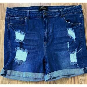 Haute Curve Women Plus 3X Jean Shorts Distressed Cutoff Folded Hem Stretch Relax